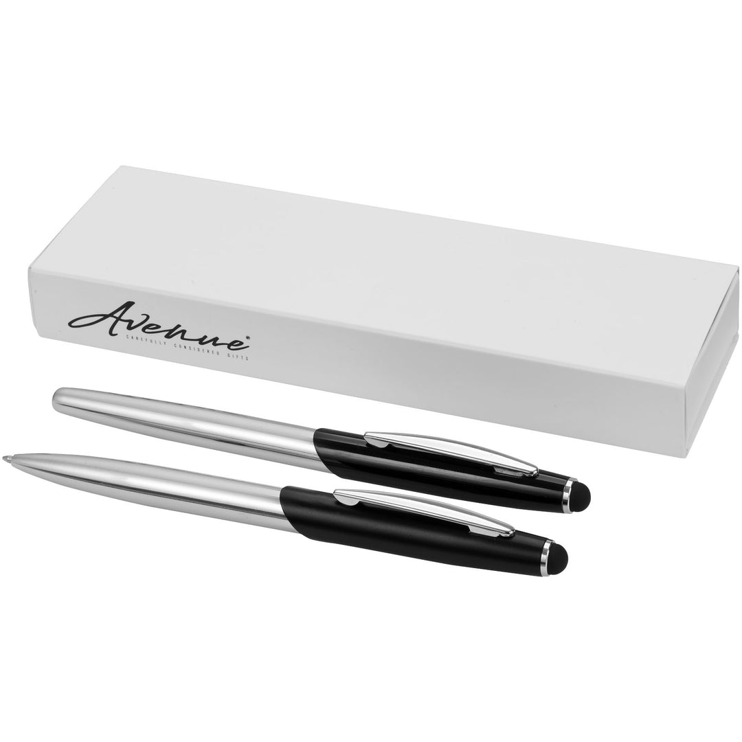 Geneva sæt med styluskuglepen og rollerballpen (blå refill)