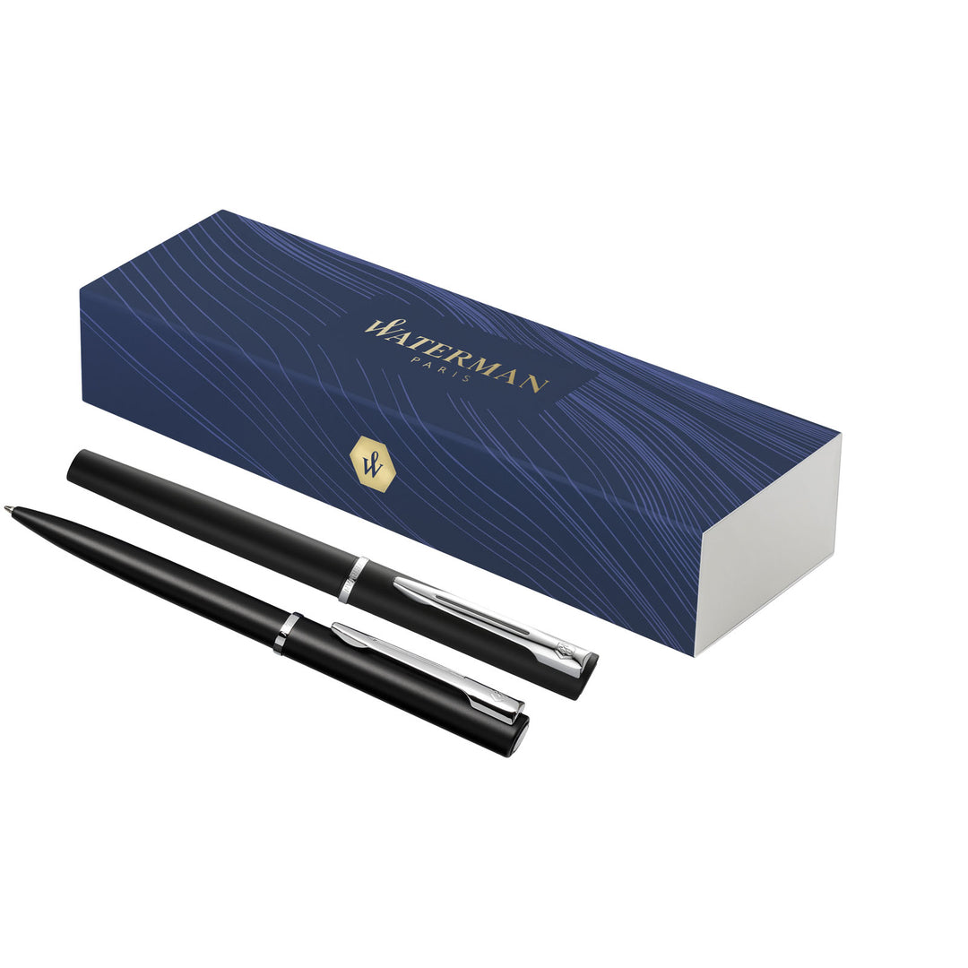 Waterman Allure kuglepen og rollerball pennesæt (blå refill)