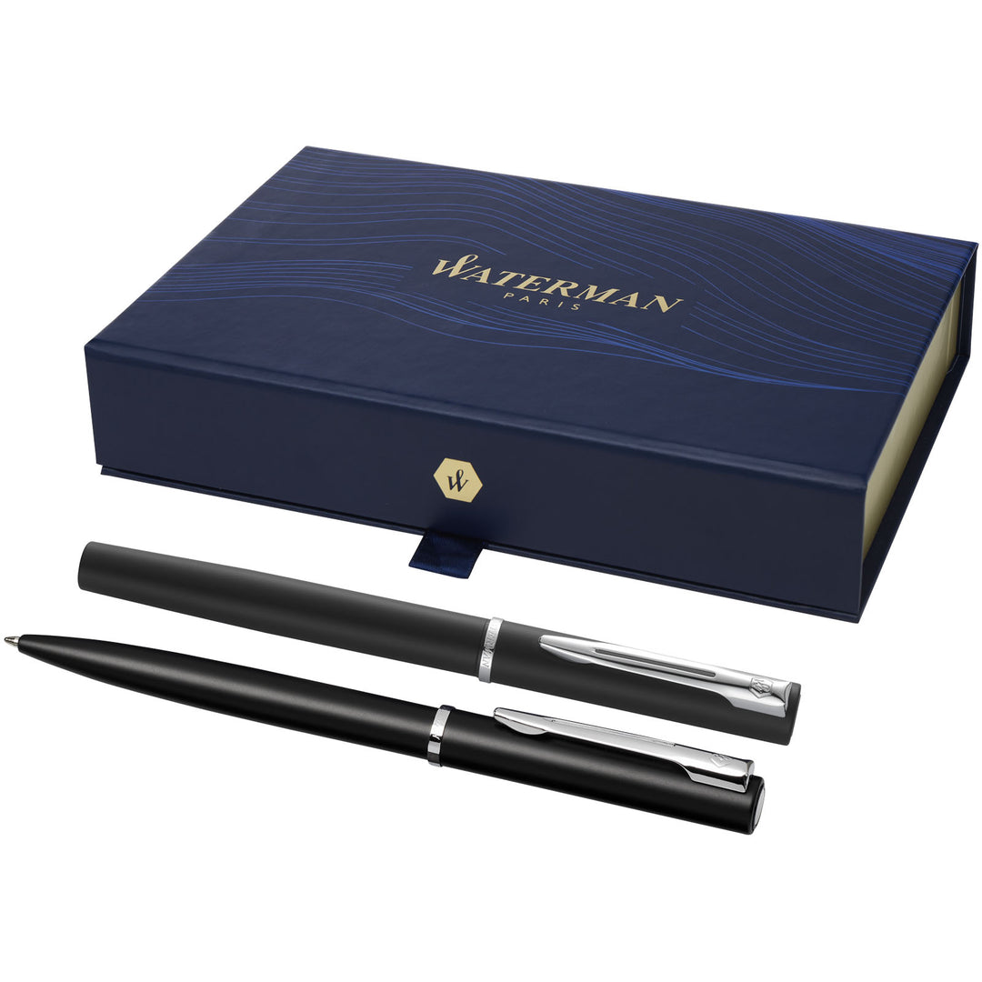 Waterman Allure rollerball og kuglepen sæt (sort refill)
