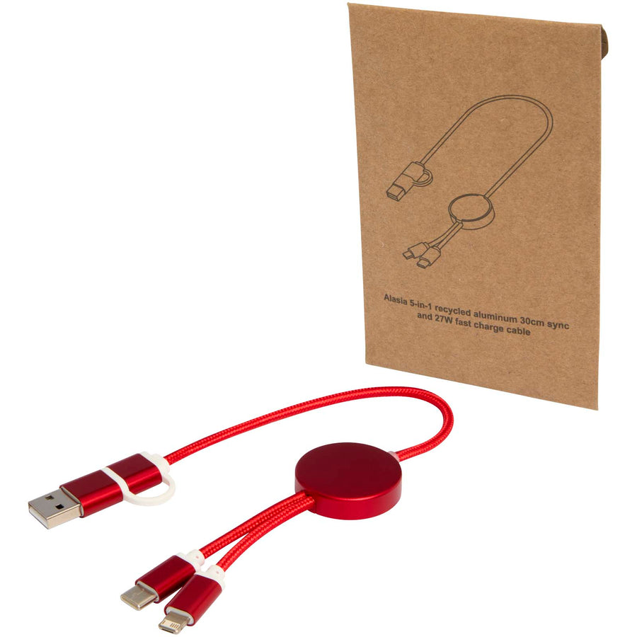 Alasia 5-i-1 kabel 30 cm datasynkronisering og 27 W hurtigopladningskabel i genvundet aluminium og plast