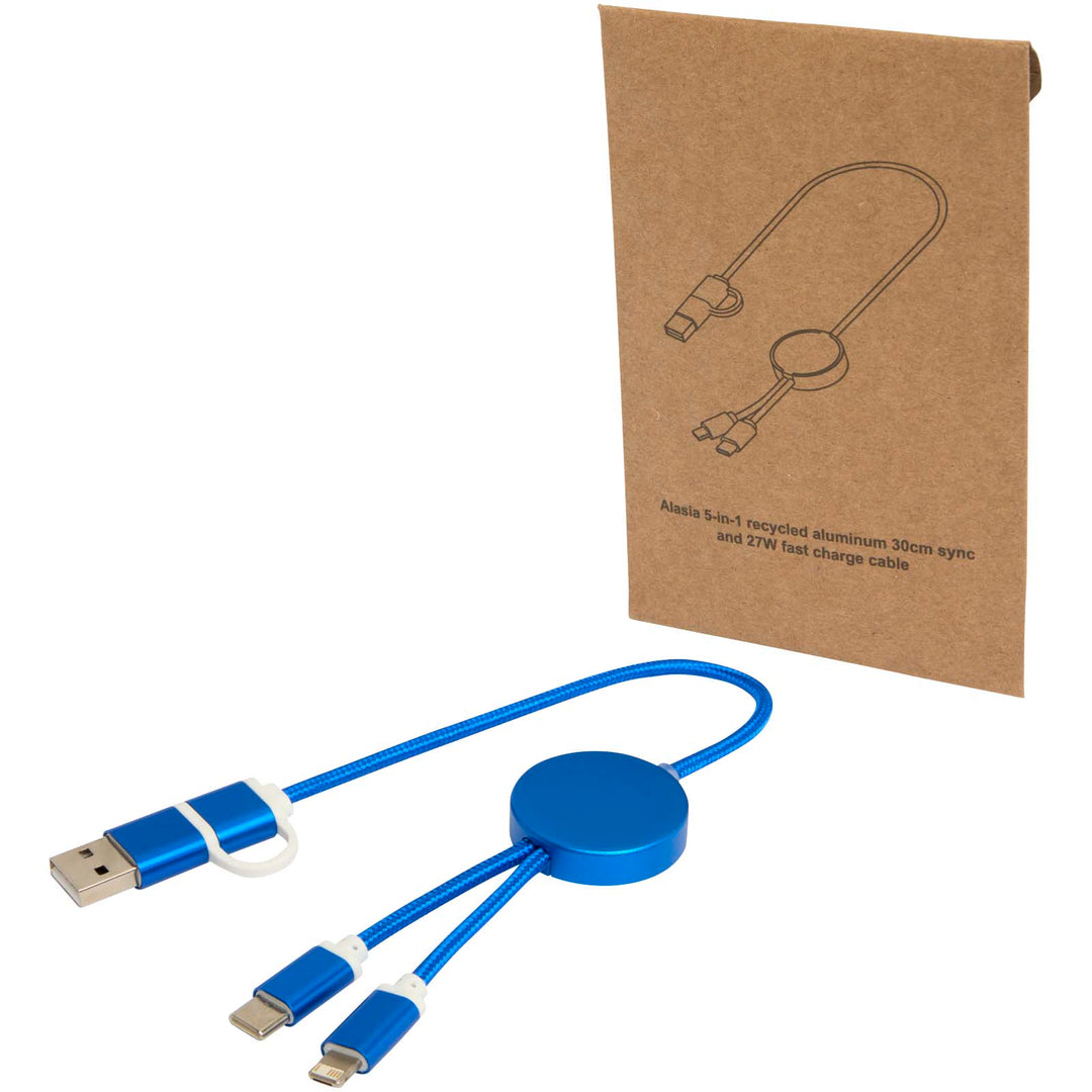 Alasia 5-i-1 kabel 30 cm datasynkronisering og 27 W hurtigopladningskabel i genvundet aluminium og plast