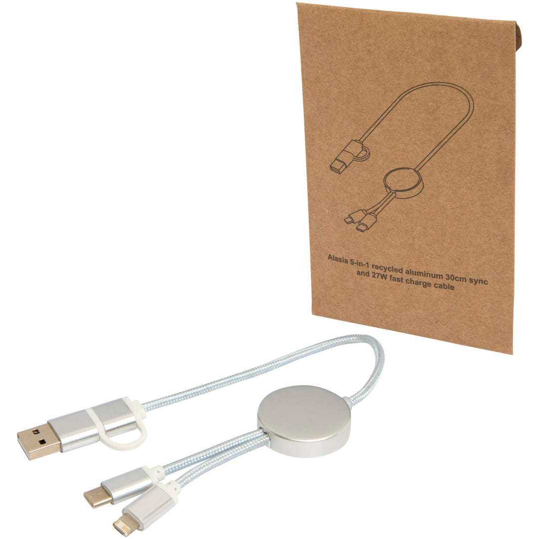 Alasia 5-i-1 kabel 30 cm datasynkronisering og 27 W hurtigopladningskabel i genvundet aluminium og plast