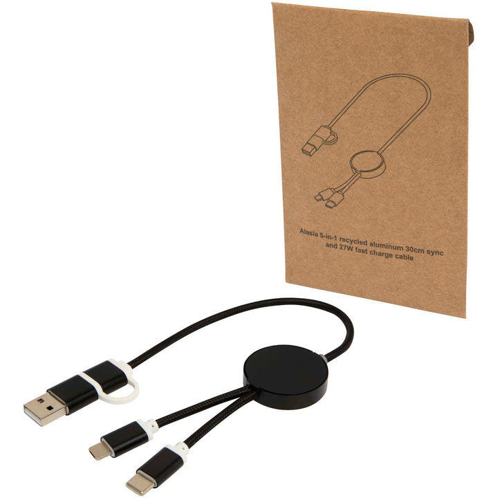 Alasia 5-i-1 kabel 30 cm datasynkronisering og 27 W hurtigopladningskabel i genvundet aluminium og plast