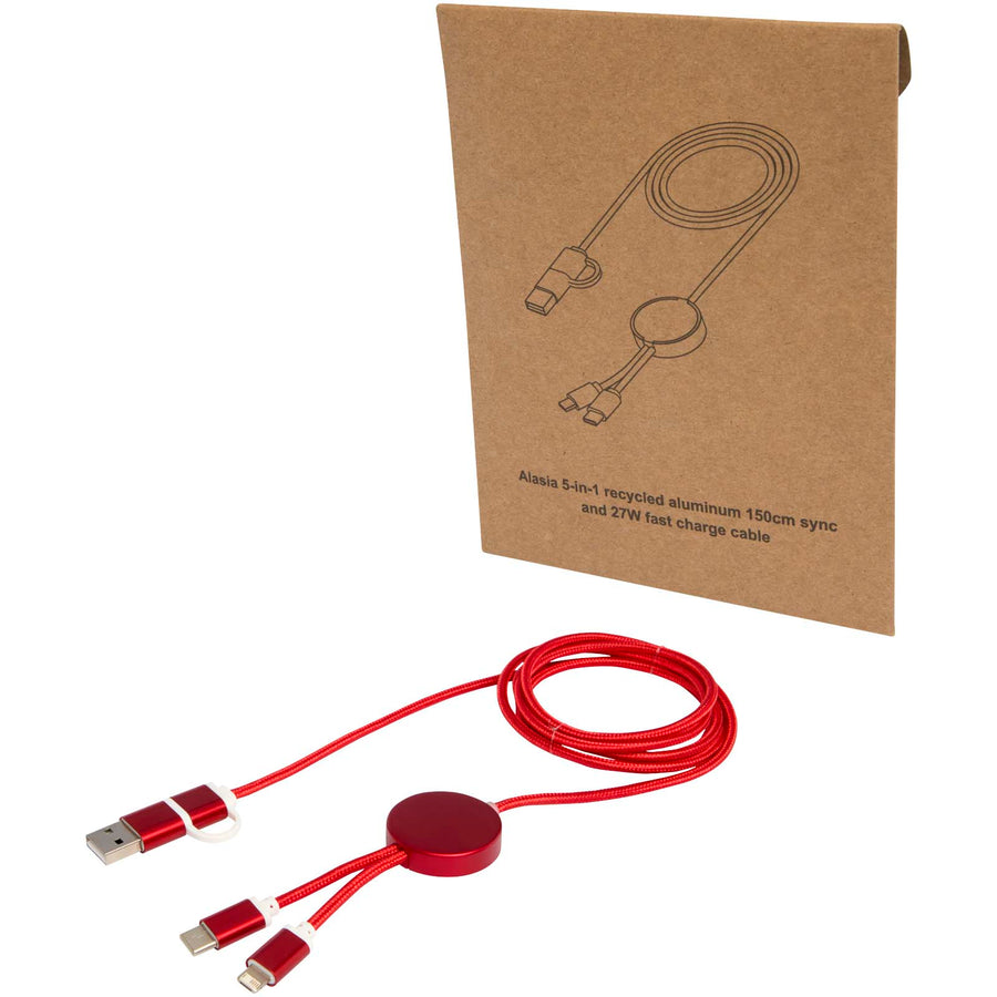 Alasia 5-i-1 kabel 150 cm datasynkronisering og 27 W hurtigopladningskabel i genvundet aluminium og plast