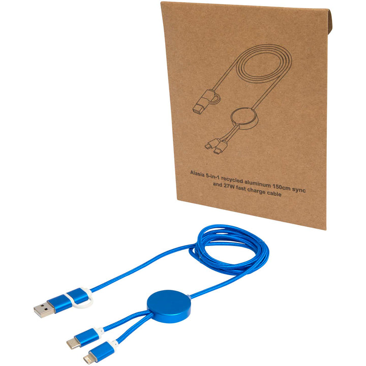 Alasia 5-i-1 kabel 150 cm datasynkronisering og 27 W hurtigopladningskabel i genvundet aluminium og plast