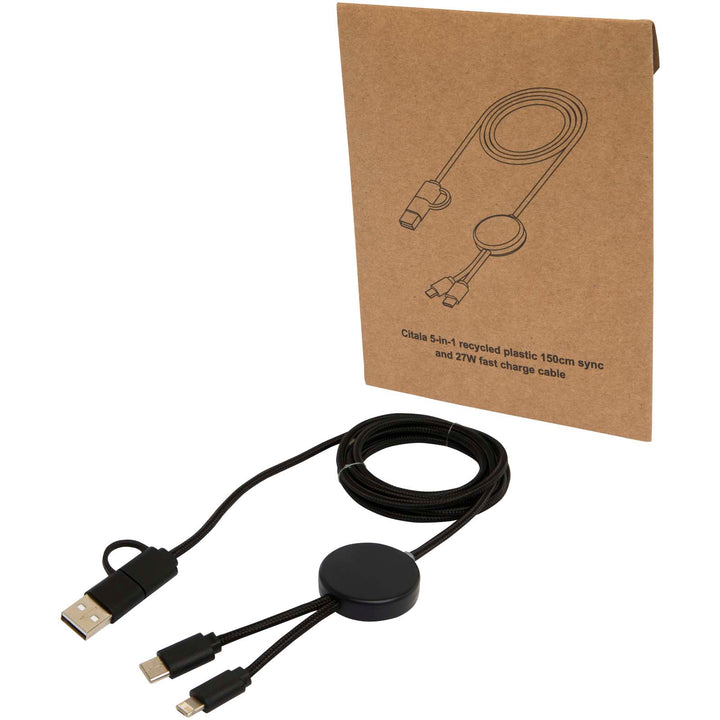 Citala 5-i-1 kabel 150 cm datasynkronisering og 27 W hurtigopladningskabel i genvundet plast