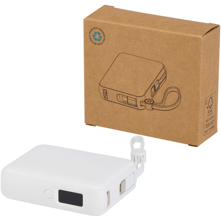 Acrux 10.000 mAh 35 W tablet powerbank med indbygget Type-C kabel - lavet af genvundet plast