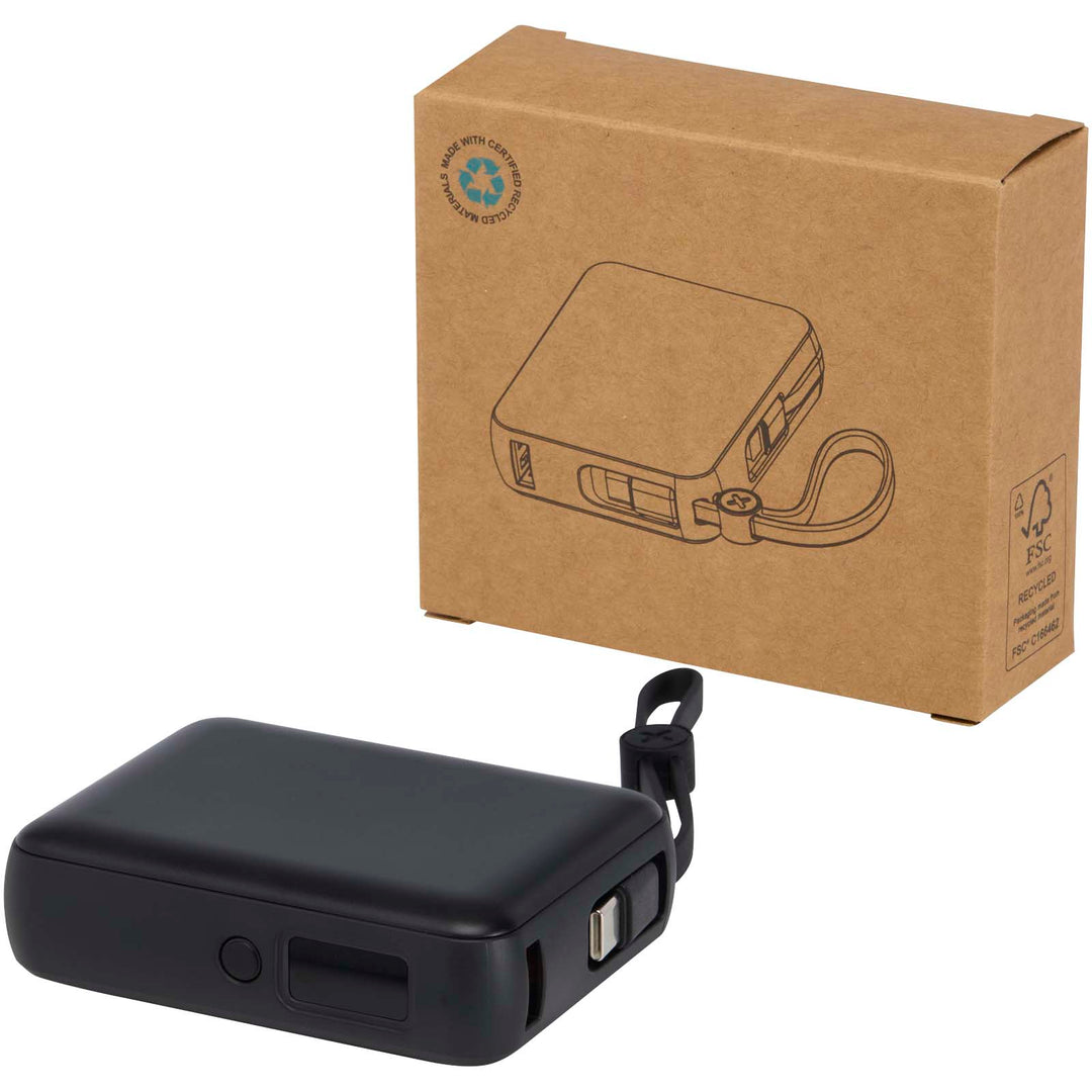 Acrux 10.000 mAh 35 W tablet powerbank med indbygget Type-C kabel - lavet af genvundet plast
