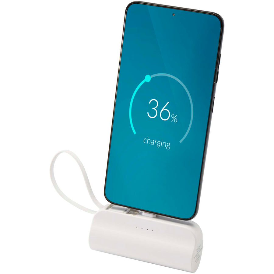 Alnair 5000 mAh 10 W Type-C powerbank i genvundet plast med indbygget holder og 2-i-1-kabel