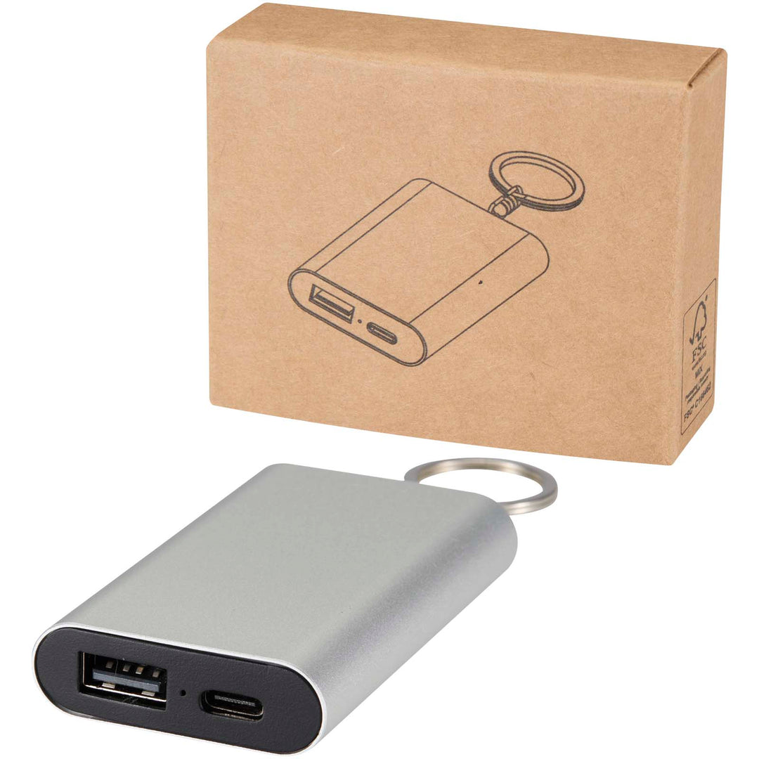 Arcturus powerbank 2000 mAh af genvundet aluminium med nøglering