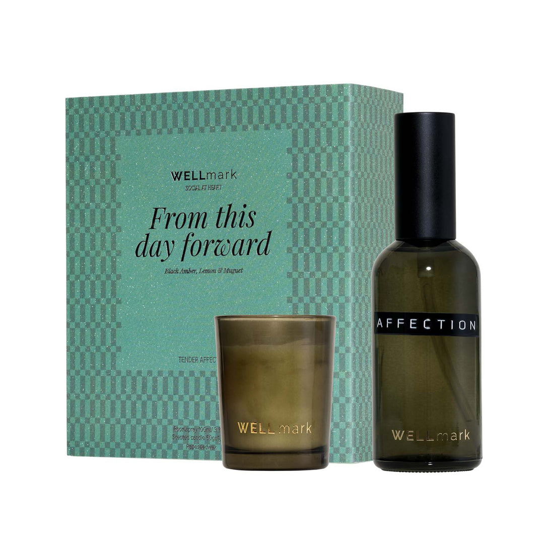 Wellmark 100 ml rumspray og 70 ml Tender Affection stearinlys – gavesæt