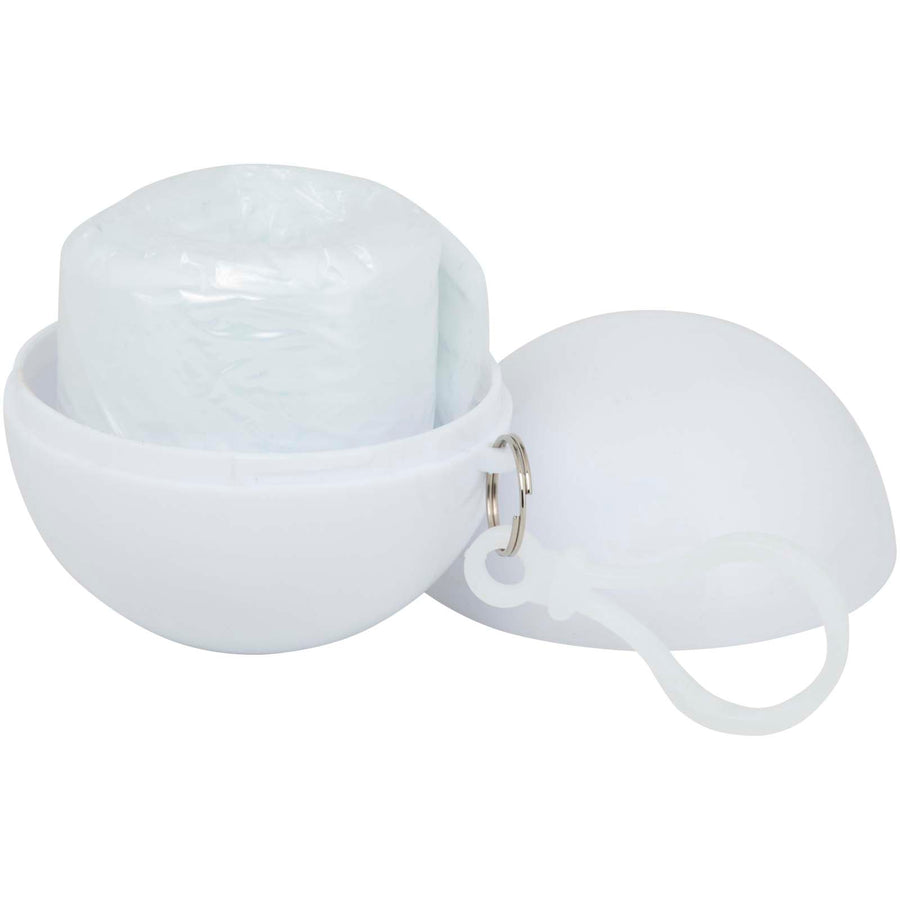 Tåge poncho i rund plastbeholder med karabinhage