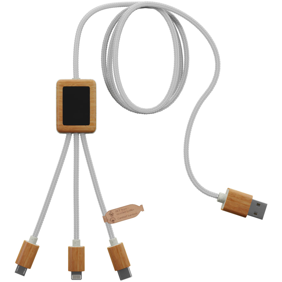 SCX.design C39 3-i-1 rPET ladekabel med lysende logo og firkantet bambus kabinet