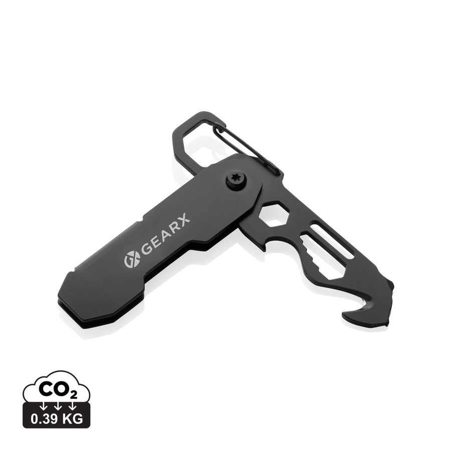 Gear X foldbart EDC værktøj med karabinhage og kartonk niv