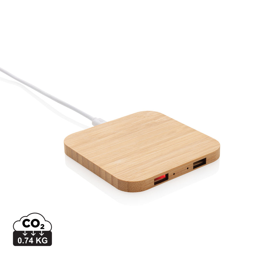 5W trådløs bambus oplader med USB