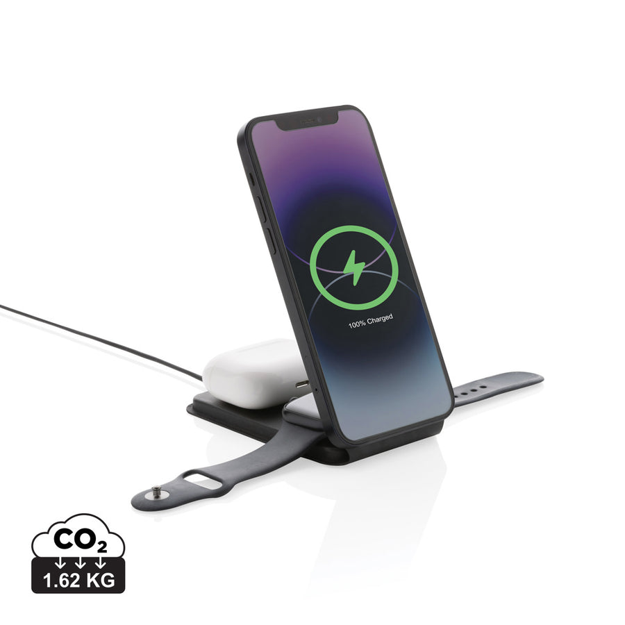 Swiss Peak 15W 3-i-1 magnetisk trådløs oplader i RCS rPU