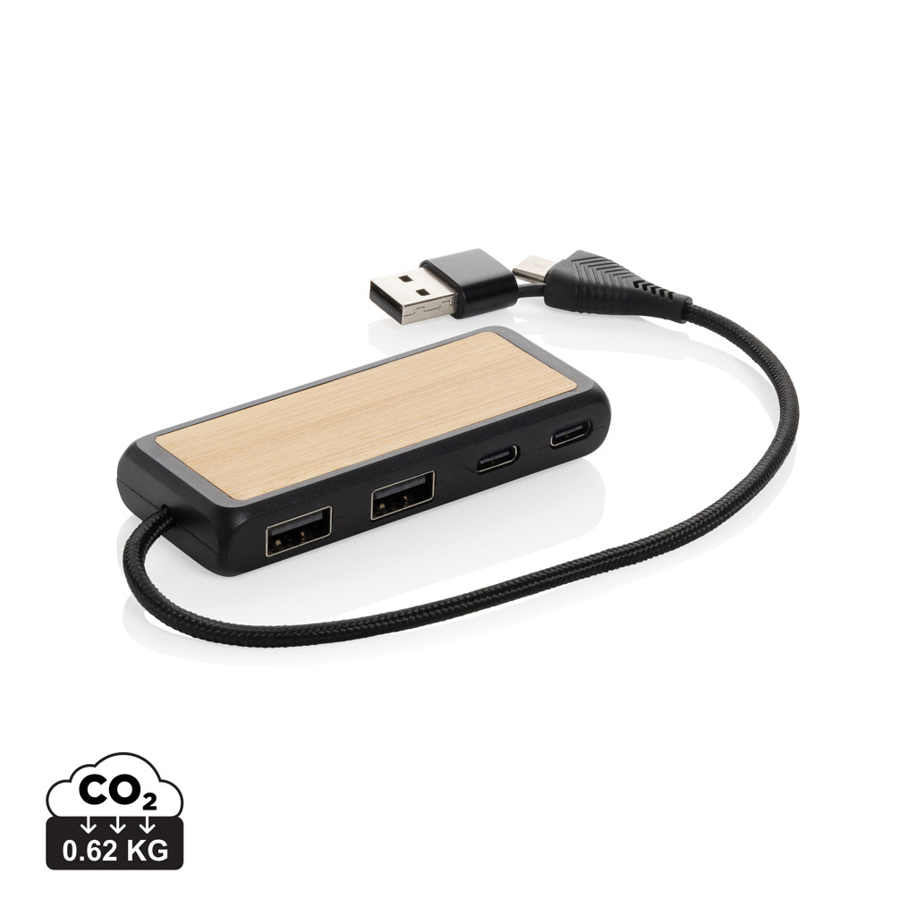 Link RCS USB-hub i genanvendt plast og bambus med to indgang