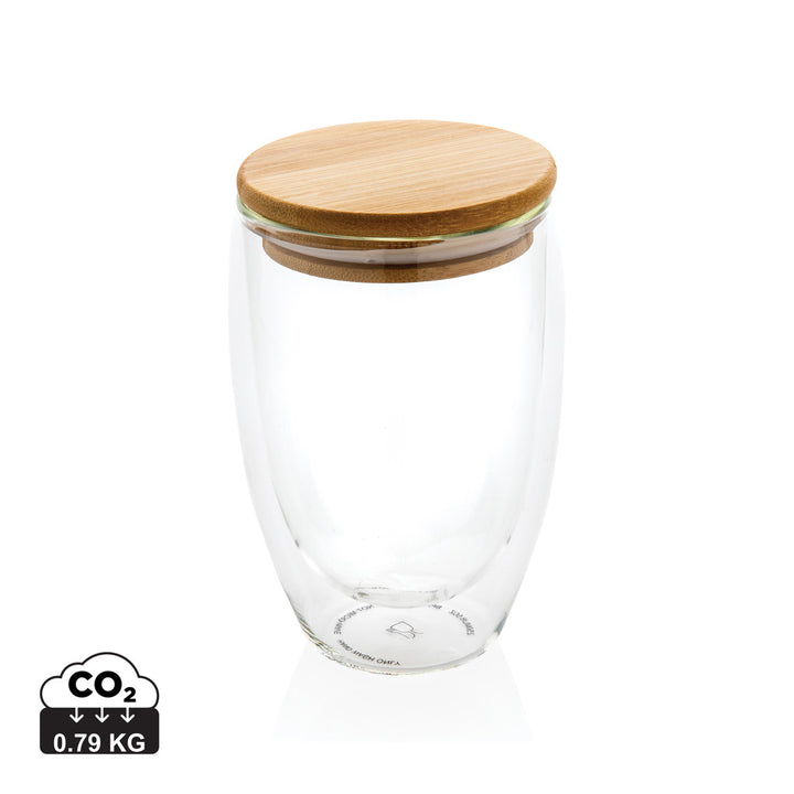 Double wall borosilikat glass with bamboo lid 350ml