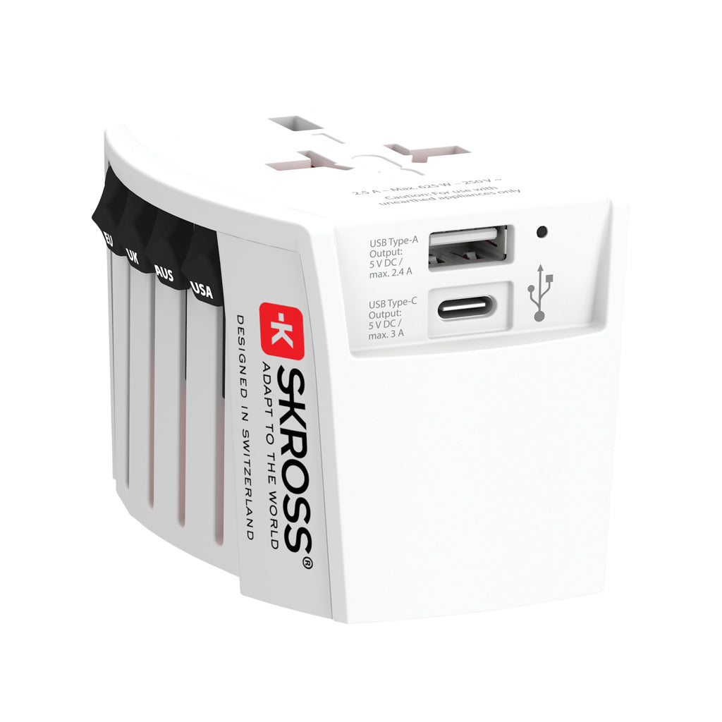 SKROSS World Travel Adapter MUV 2-pole USB (1 USB C 1 USB A)