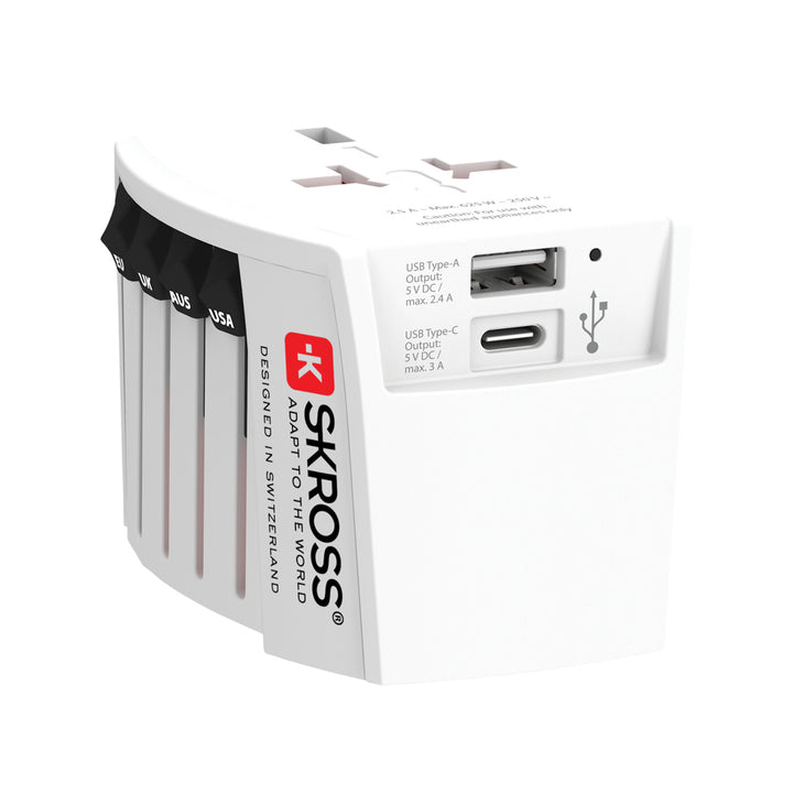SKROSS World Travel Adapter MUV 2-pole USB (1 USB C 1 USB A)