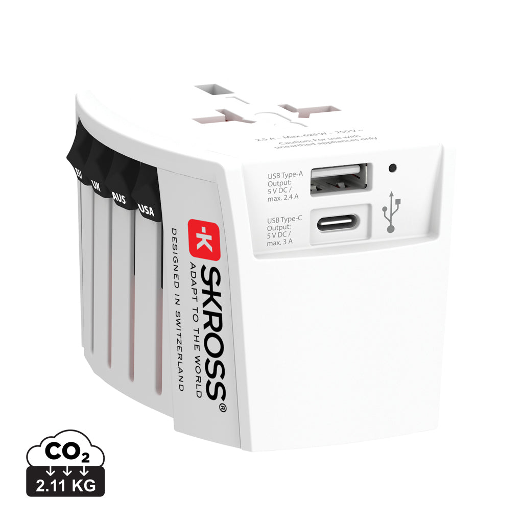 SKROSS World Travel Adapter MUV 2-pole USB (1 USB C 1 USB A)