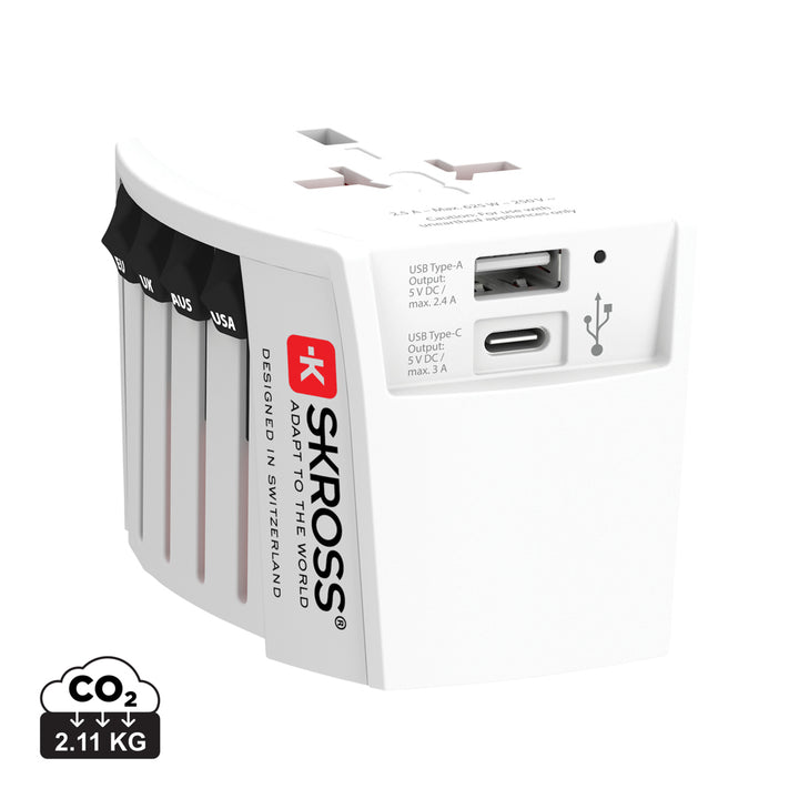 SKROSS World Travel Adapter MUV 2-pole USB (1 USB C 1 USB A)