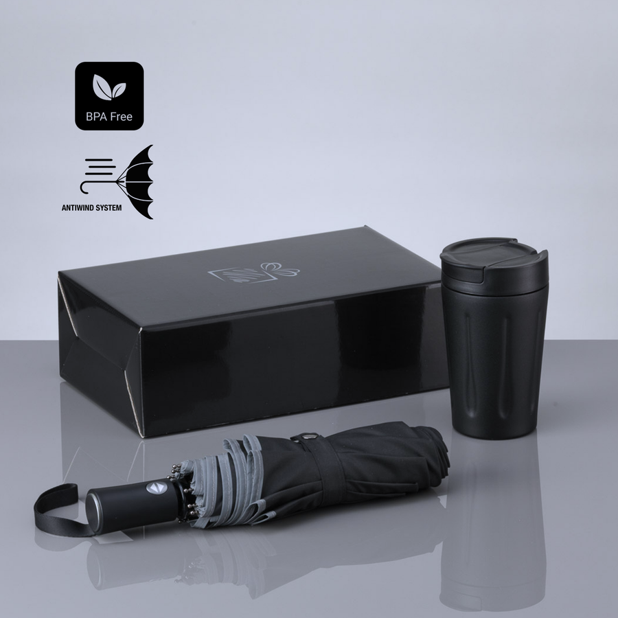 Travel set: thermal mug 350 ml & automatic umbrella