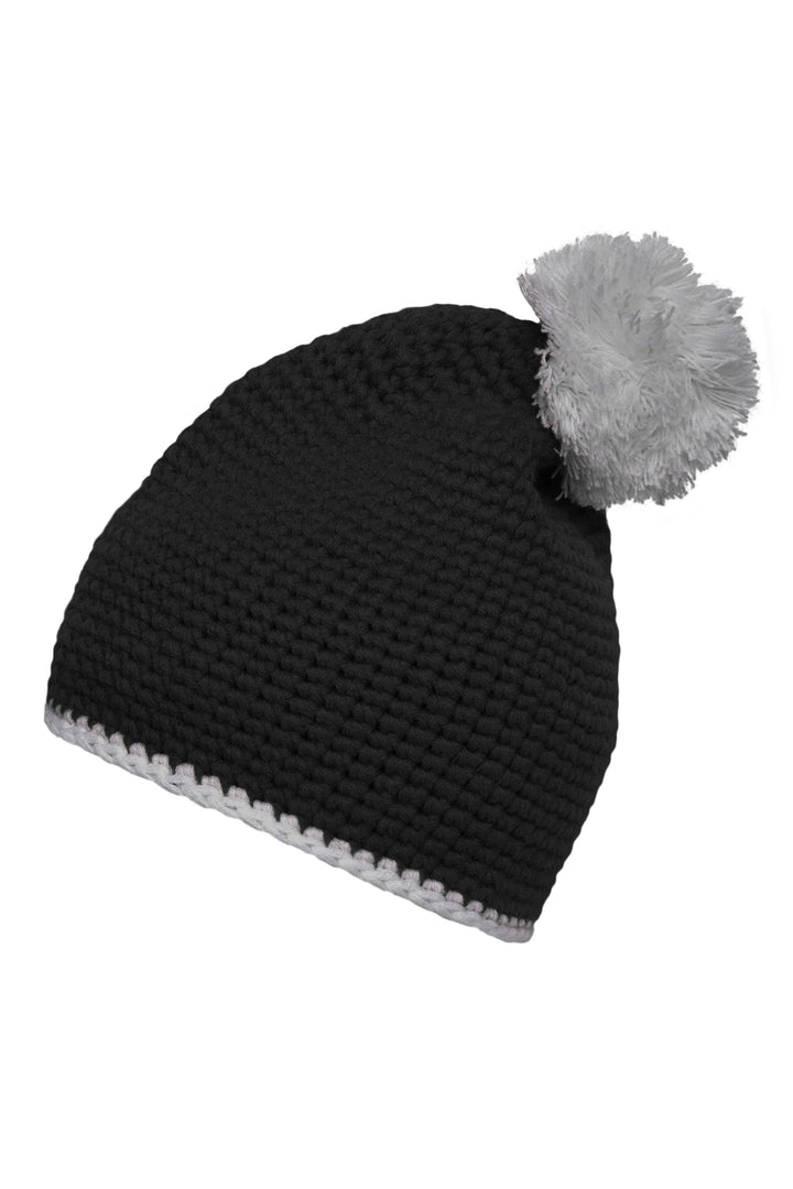 Pompon Hat with contrast strip