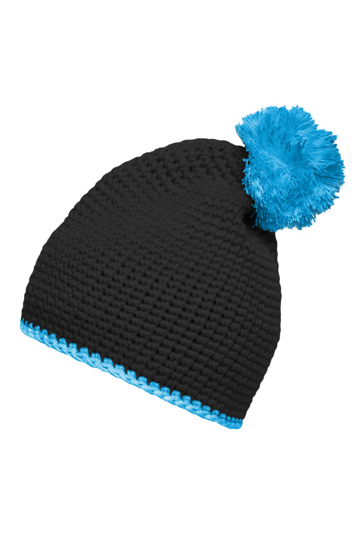 Pompon Hat with contrast strip
