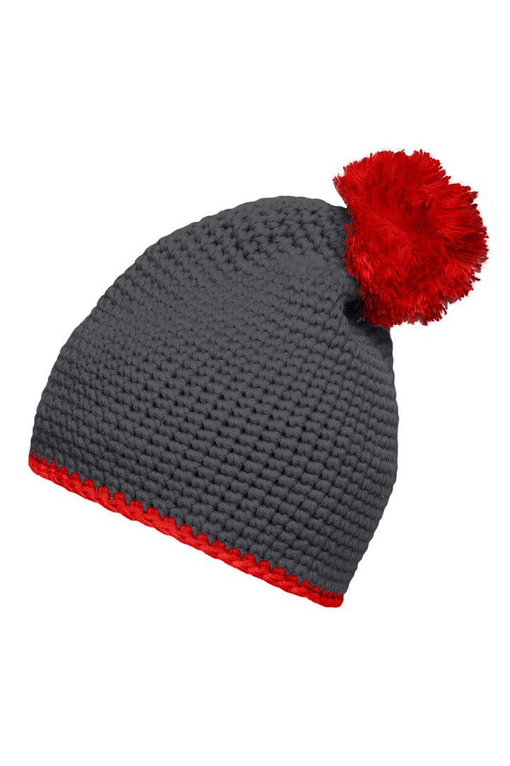 Pompon Hat with contrast strip